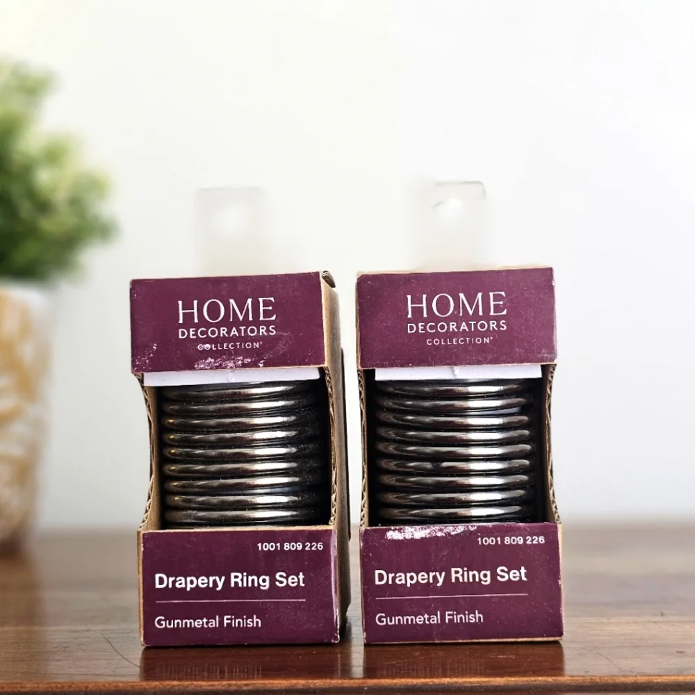 NWT Home Decorators Collection, 20 Gunmetal Quality Steel Curtain Rings & Clips